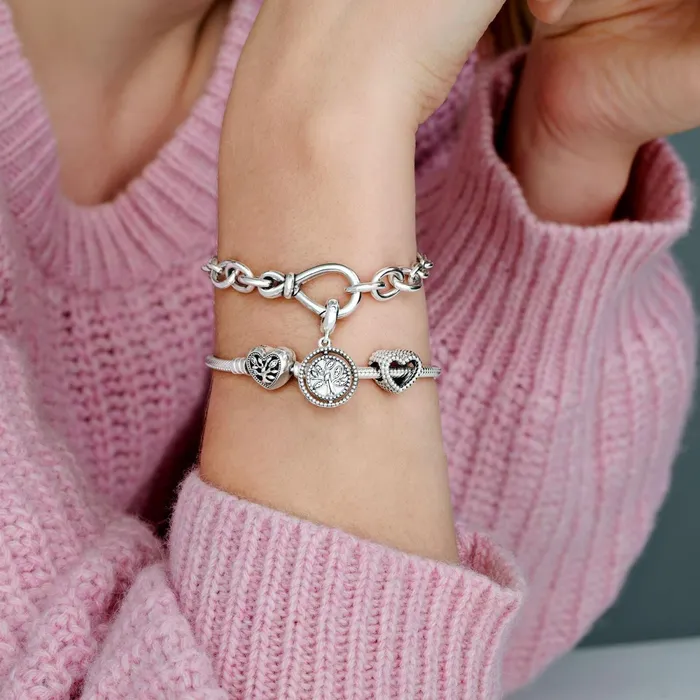 1 Bracelet2 Charms 99 Women Pandora Beaded Open Heart Charm Sterling Silver