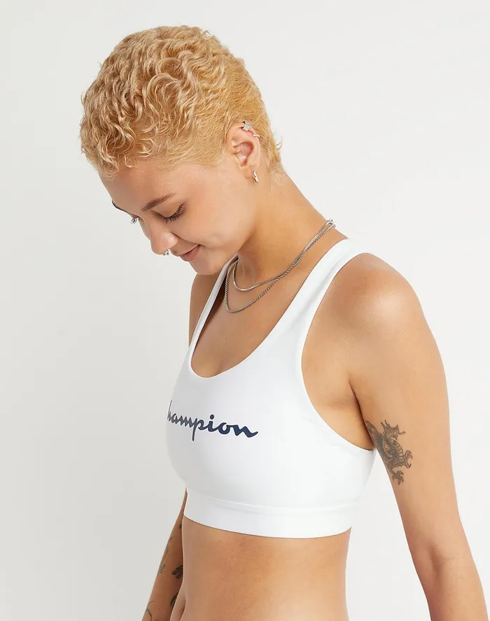 Absolute Sports Bra Classic Script Logo White Women Champion Sports Bras and Bralettes