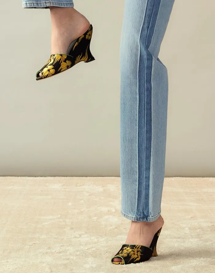 Accessories and Gifts Women Cynthia Rowley Metallic Gold Foil Satin Wedge