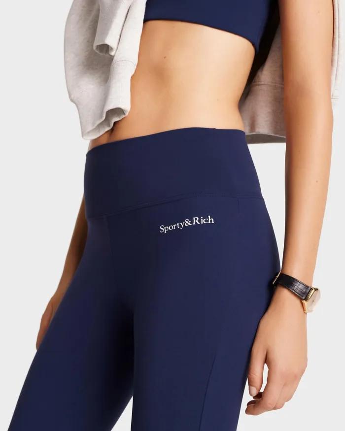 Activewear Women Sporty and Rich Serif Logo Flared Legging 8211 NavyWhite