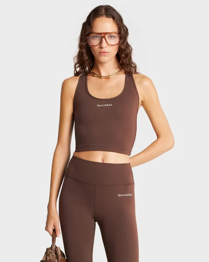 Activewear Women Sporty and Rich Serif Logo Sports Tank 8211 ChocolateWhite