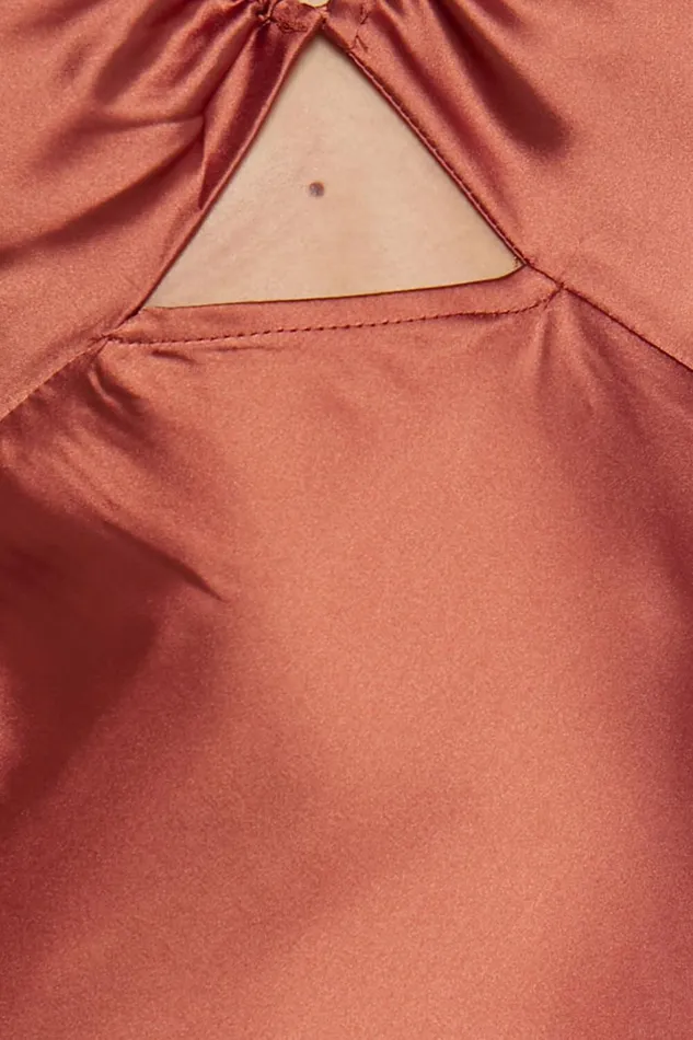 Adaleine Midi Dress 8211 Plunge Neck Puff Sleeve Dress In Copper Women Showpo Dresses