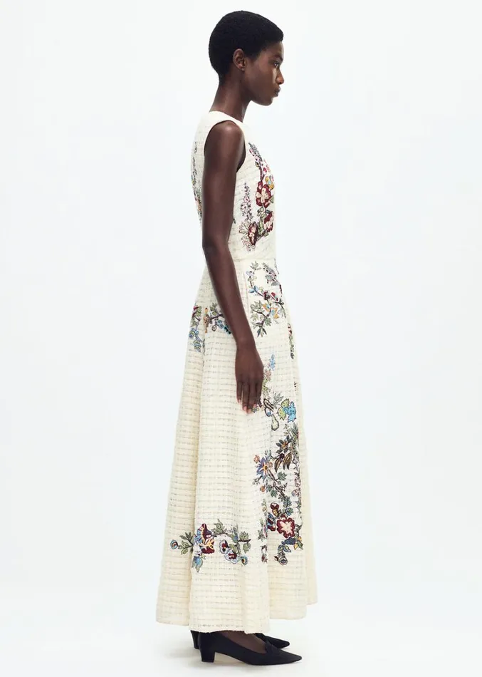 Adam Lippes Embroidered Eloise Dress Ecru Multi Womens Dresses