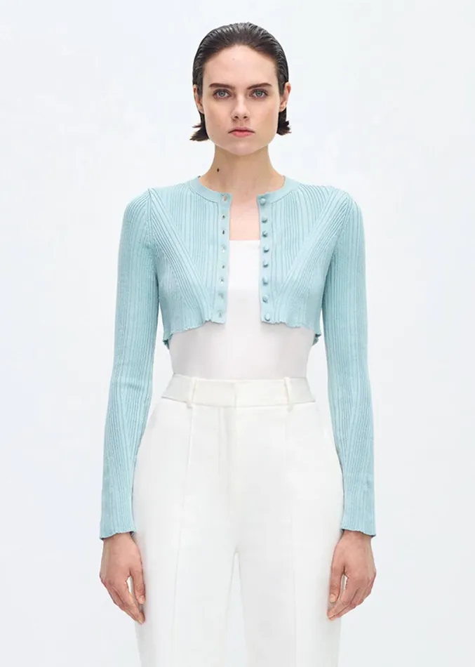 Adam Lippes Glynis Cardigan Mist Womens Sweaters and Knitwear