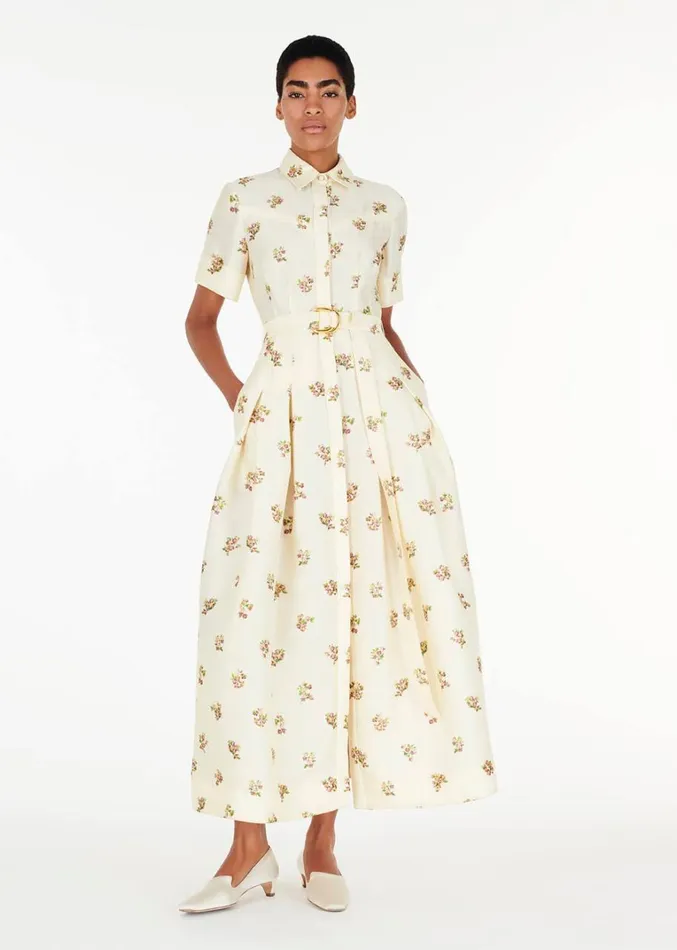 Adam Lippes Leighton Dress Cream Floral Womens Dresses
