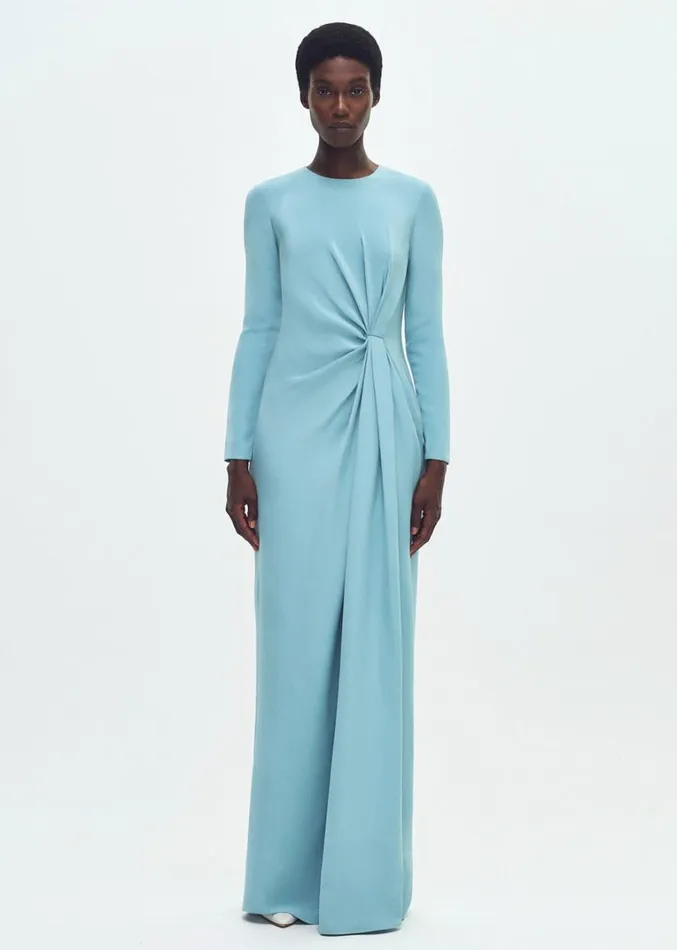 Adam Lippes Long Draped Dress Mist Womens Dresses