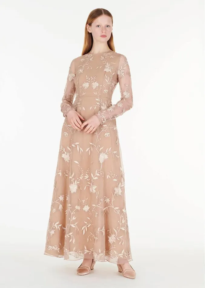 Adam Lippes Long Sleeve Eloise Dress Taupe Multi Womens Dresses