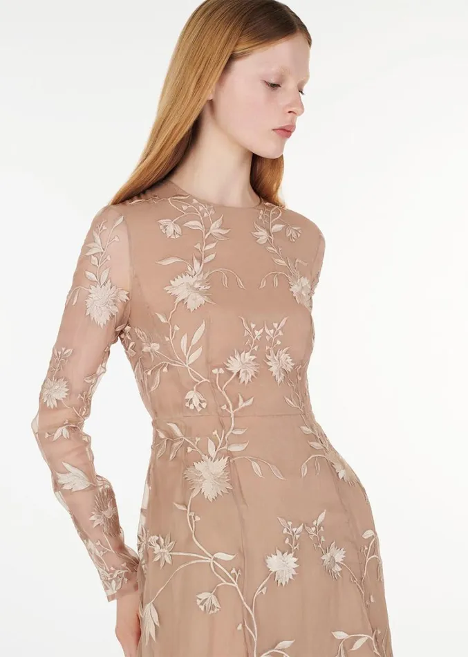 Adam Lippes Long Sleeve Eloise Dress Taupe Multi Womens Dresses