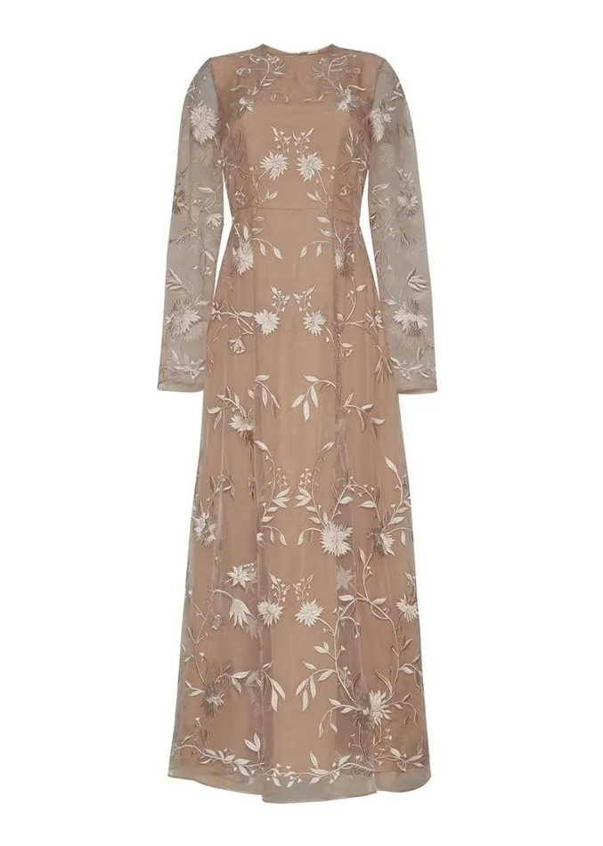 Adam Lippes Long Sleeve Eloise Dress Taupe Multi Womens Dresses