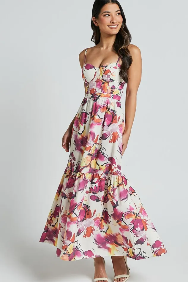 Adara Midi Dress 8211 Strappy Bustier Dress In Dahlia Dusk Floral Women Showpo Dresses