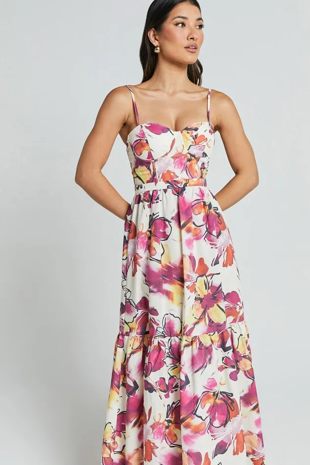 Adara Midi Dress 8211 Strappy Bustier Dress In Dahlia Dusk Floral Women Showpo Dresses