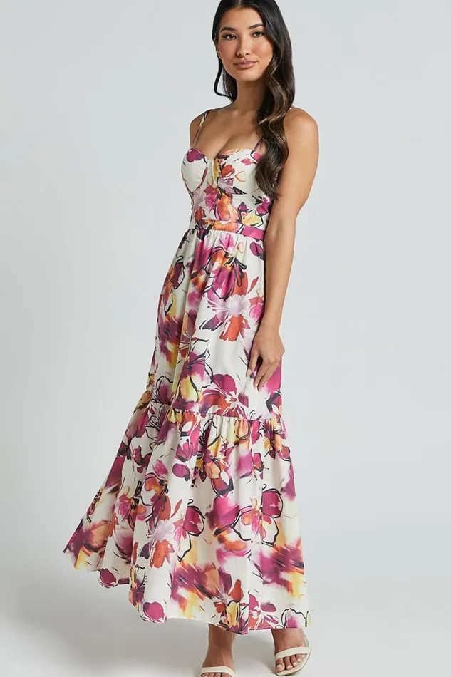 Adara Midi Dress 8211 Strappy Bustier Dress In Dahlia Dusk Floral Women Showpo Dresses
