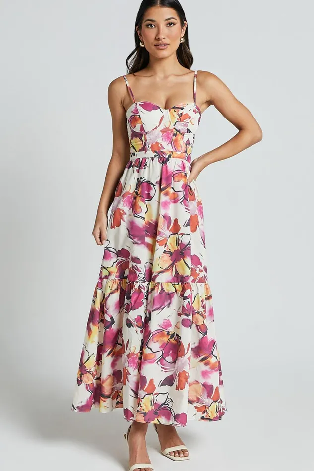 Adara Midi Dress 8211 Strappy Bustier Dress In Dahlia Dusk Floral Women Showpo Dresses