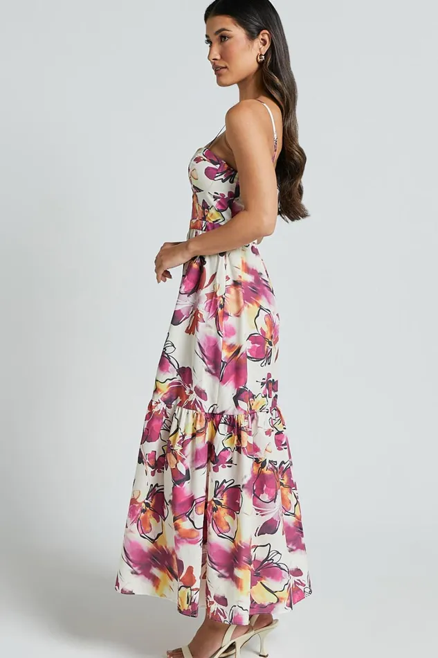 Adara Midi Dress 8211 Strappy Bustier Dress In Dahlia Dusk Floral Women Showpo Dresses
