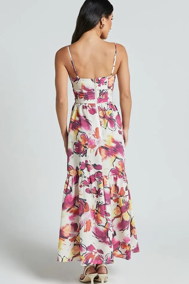 Adara Midi Dress 8211 Strappy Bustier Dress In Dahlia Dusk Floral Women Showpo Dresses