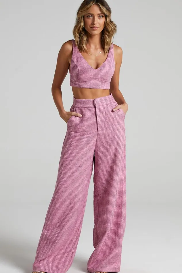 Adelaide Two Piece Set 8211 Crop Top And Wide Leg Pants Set In Pink Women Showpo Curve Clothes Adelaide Two Piece Set 8211 Crop Top And Wide Leg Pants Set In Pink Women Showpo Curve Clothes