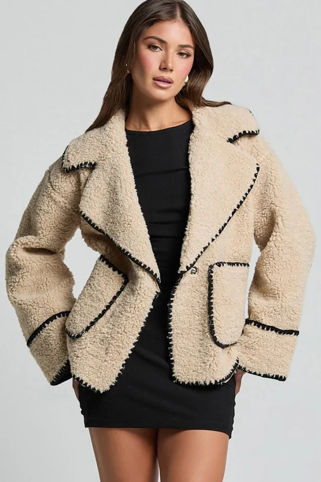 Adeline Jacket 8211 Oversized Blanket Stitched Shearling Jacket In Caramel Women Showpo Jackets and Coats Adeline Jacket 8211 Oversized Blanket Stitched Shearling Jacket In Caramel Women Showpo Jackets and Coats