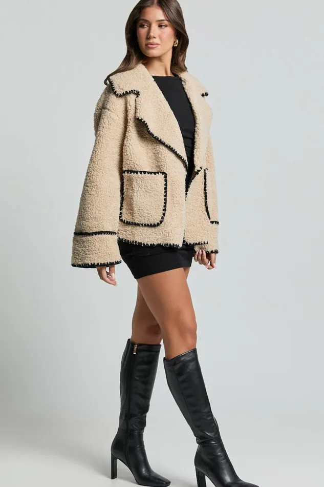 Adeline Jacket 8211 Oversized Blanket Stitched Shearling Jacket In Caramel Women Showpo Jackets and Coats