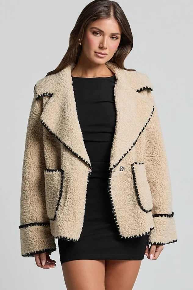 Adeline Jacket 8211 Oversized Blanket Stitched Shearling Jacket In Caramel Women Showpo Jackets and Coats