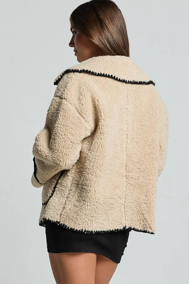 Adeline Jacket 8211 Oversized Blanket Stitched Shearling Jacket In Caramel Women Showpo Jackets and Coats