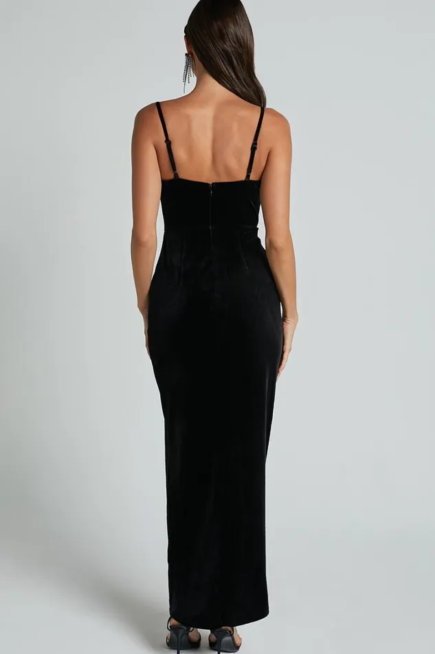 Adeline Midi Dress 8211 Velvet Cowl Neck Drape Dress In Black Women Showpo Dresses
