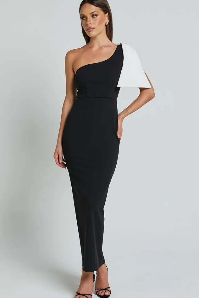 Adrianne Midi Dress 8211 Bow Detail Dress In BLACKWHITE Women Showpo Dresses