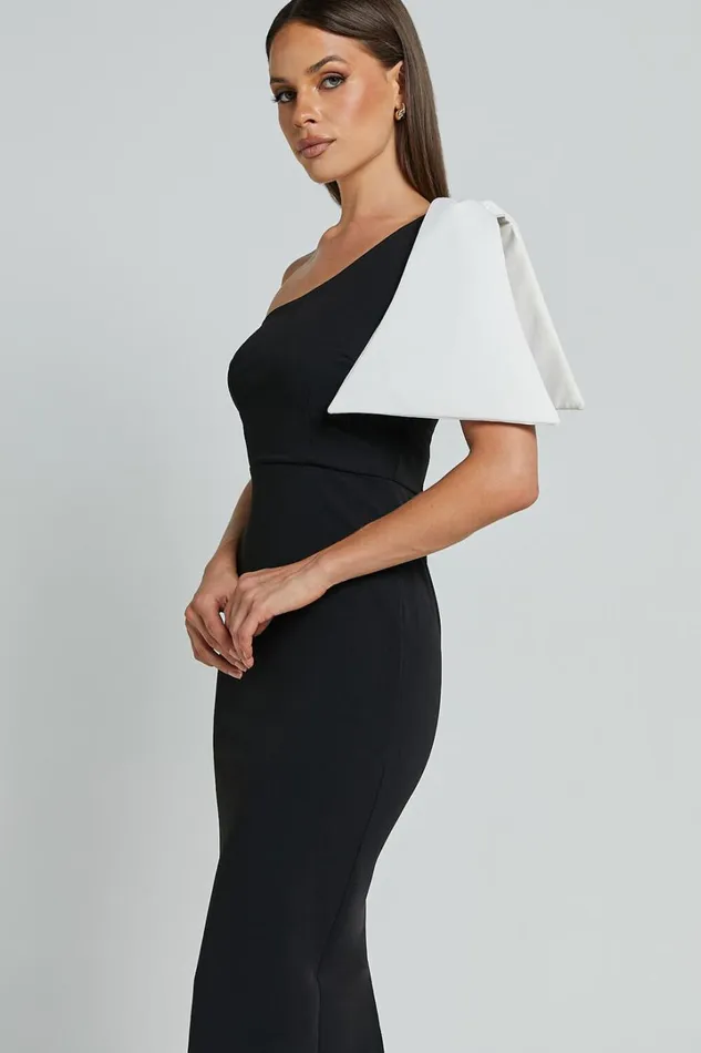 Adrianne Midi Dress 8211 Bow Detail Dress In BLACKWHITE Women Showpo Dresses