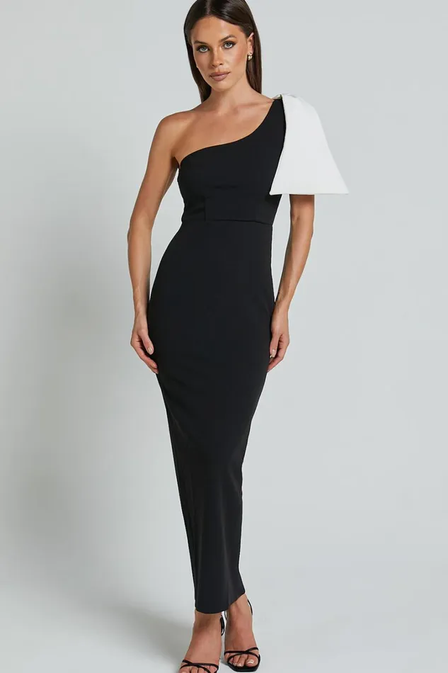 Adrianne Midi Dress 8211 Bow Detail Dress In BLACKWHITE Women Showpo Dresses