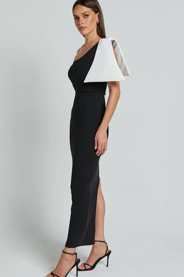 Adrianne Midi Dress 8211 Bow Detail Dress In BLACKWHITE Women Showpo Dresses
