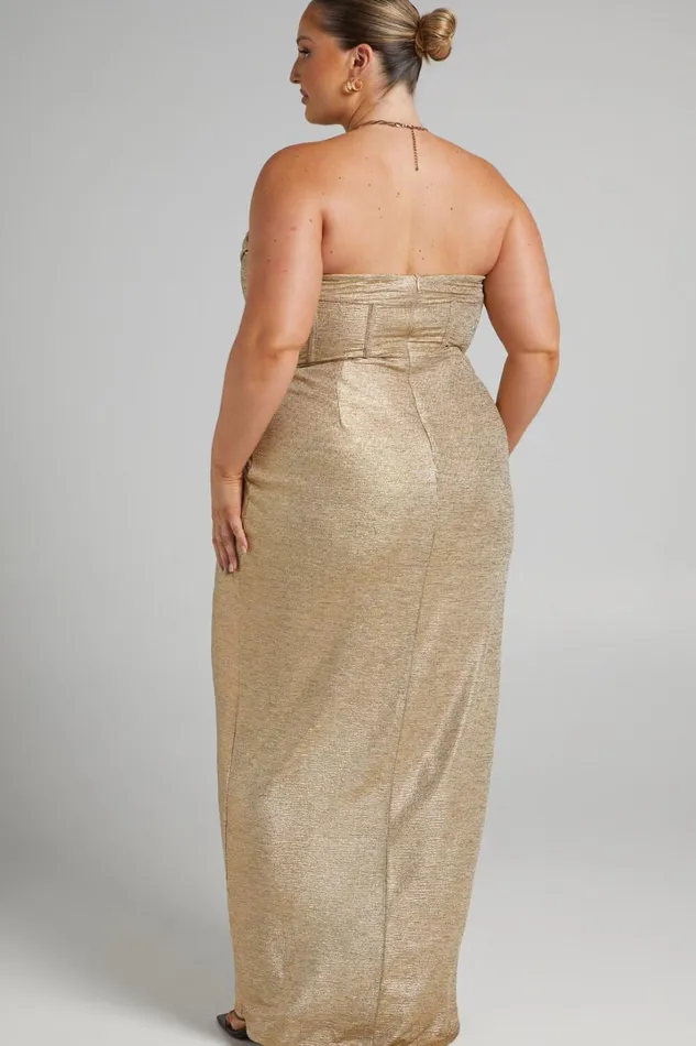 Adrie Midi Dress 8211 Strapless Corset Bodice Dress In Gold Women Showpo Curve Clothes