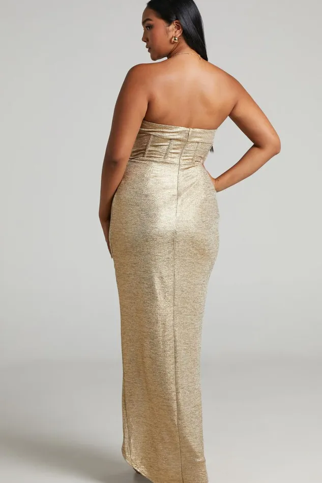 Adrie Midi Dress 8211 Strapless Corset Bodice Dress In Gold Women Showpo Curve Clothes