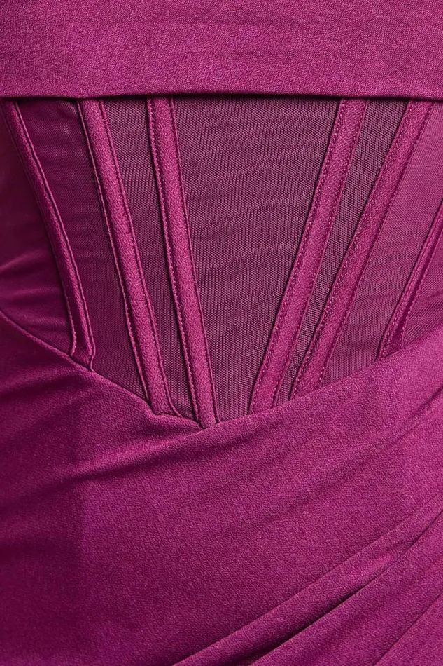 Aidia Midi Dress 8211 One Shoulder Draped Corset Dress In Plum Women Showpo Dresses