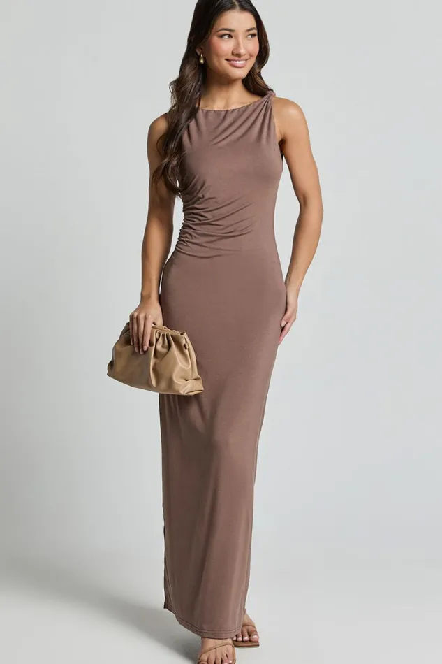 Aisha Midi Dress 8211 Sleeveless Twist Strap Bodycon Dress In Chocolate Women Showpo Basics Aisha Midi Dress 8211 Sleeveless Twist Strap Bodycon Dress In Chocolate Women Showpo Basics