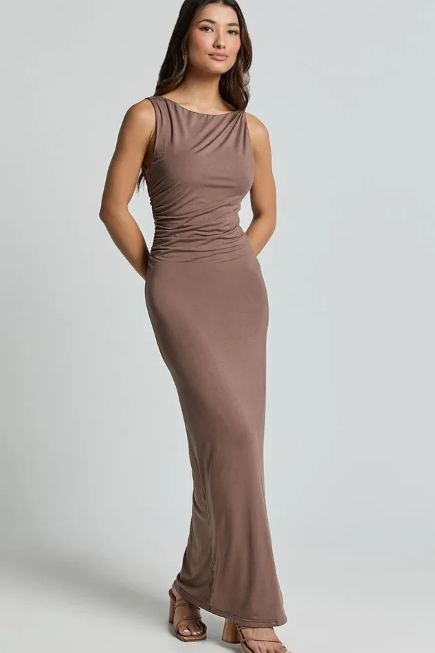 Aisha Midi Dress 8211 Sleeveless Twist Strap Bodycon Dress In Chocolate Women Showpo Basics