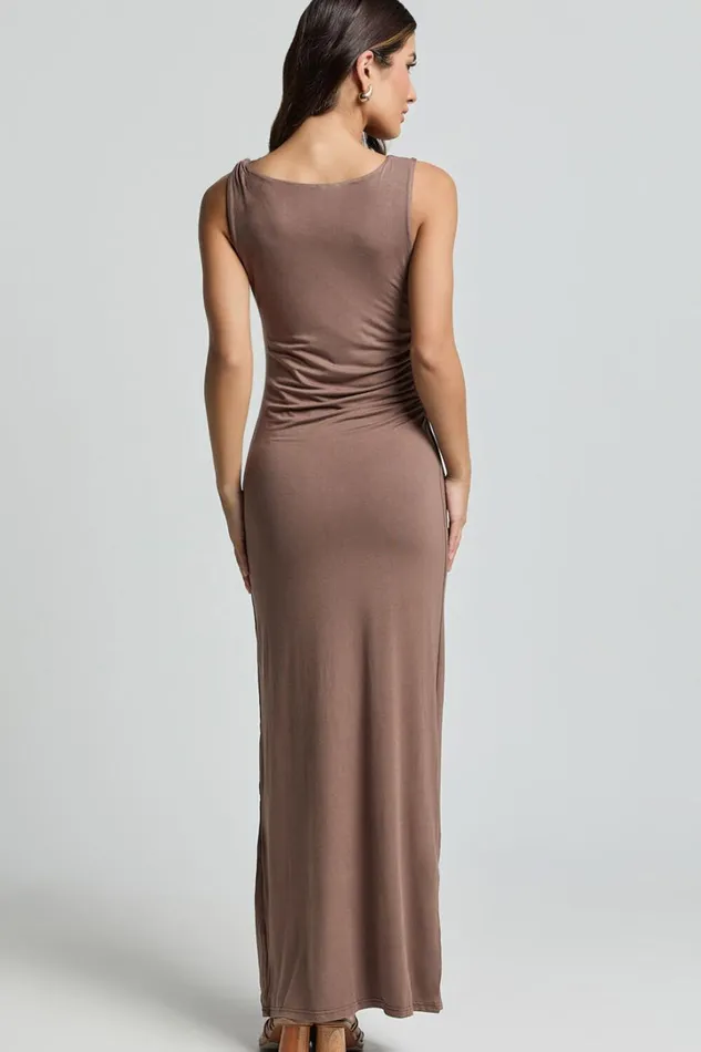 Aisha Midi Dress 8211 Sleeveless Twist Strap Bodycon Dress In Chocolate Women Showpo Basics