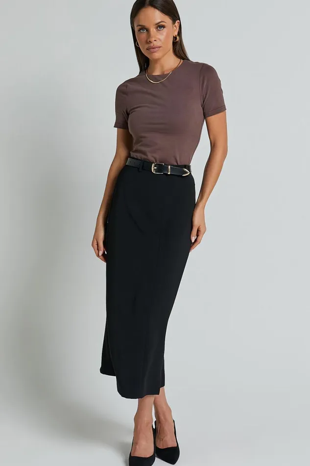 Alanna Midi Skirt 8211 High Waisted Back Split Pencil Skirt In Black Women Showpo Suits and Tailoring Alanna Midi Skirt 8211 High Waisted Back Split Pencil Skirt In Black Women Showpo Suits and Tailoring
