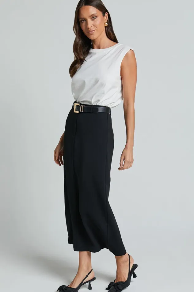 Alanna Midi Skirt 8211 High Waisted Back Split Pencil Skirt In Black Women Showpo Suits and Tailoring