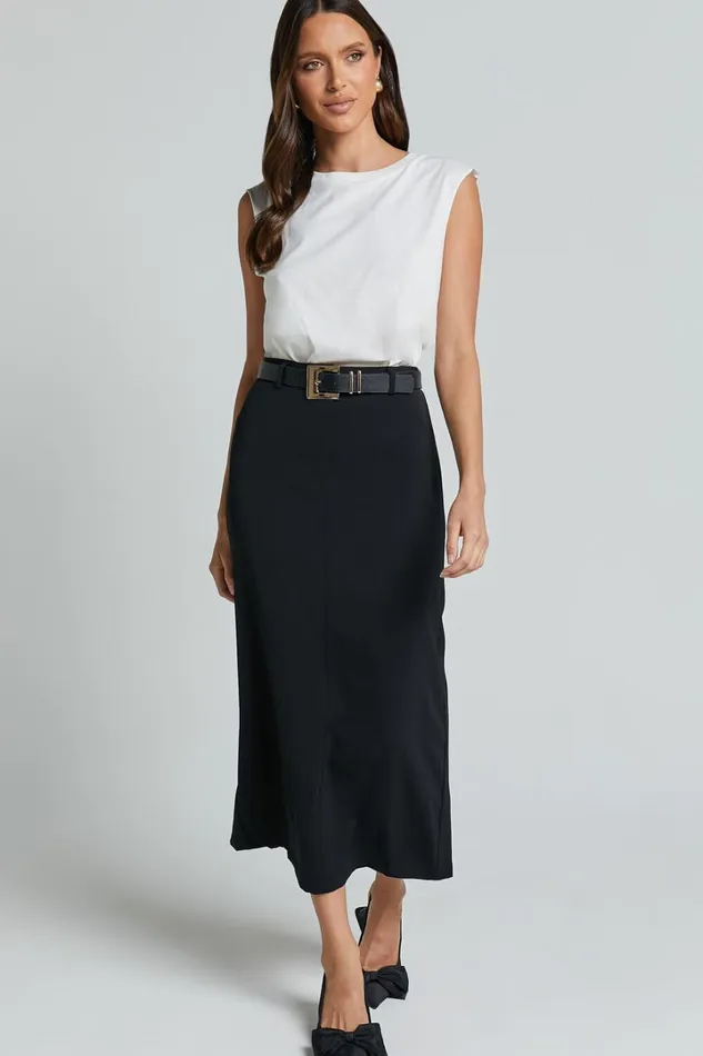 Alanna Midi Skirt 8211 High Waisted Back Split Pencil Skirt In Black Women Showpo Suits and Tailoring