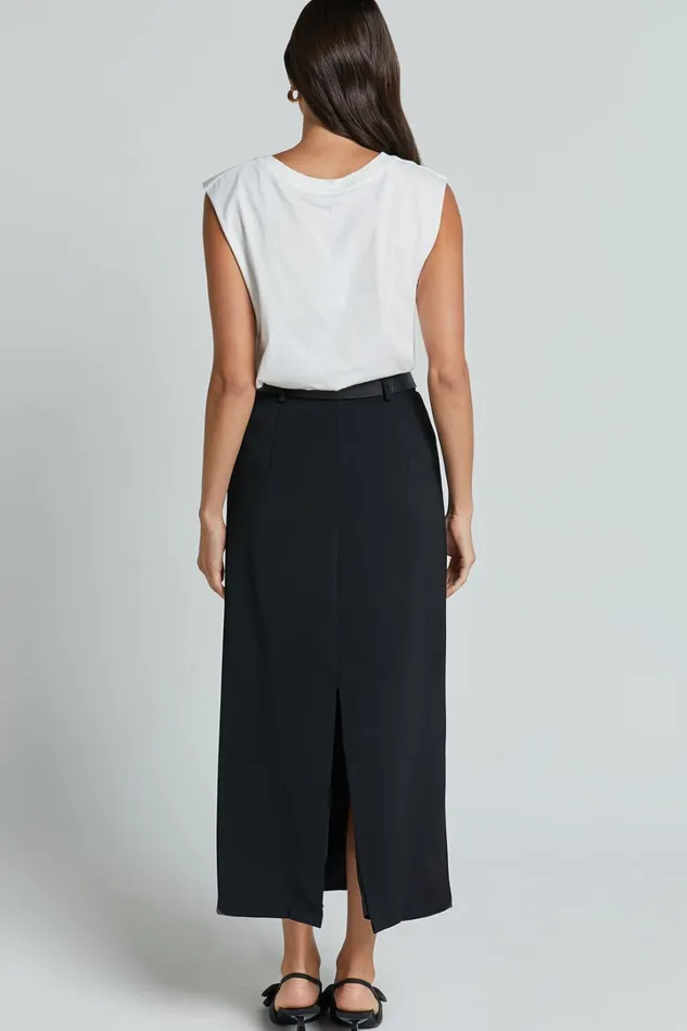 Alanna Midi Skirt 8211 High Waisted Back Split Pencil Skirt In Black Women Showpo Suits and Tailoring