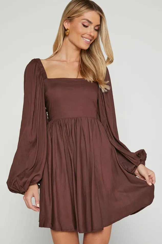 Alessandra Mini Dress 8211 Linen Look Puff Sleeves Dress In Chocolate Women Showpo Dresses Alessandra Mini Dress 8211 Linen Look Puff Sleeves Dress In Chocolate Women Showpo Dresses