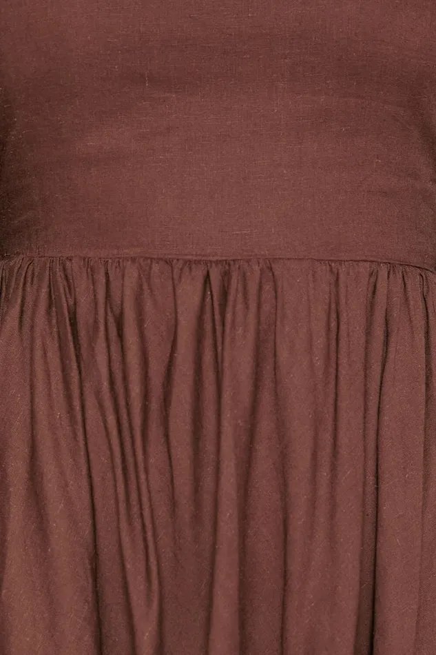 Alessandra Mini Dress 8211 Linen Look Puff Sleeves Dress In Chocolate Women Showpo Dresses