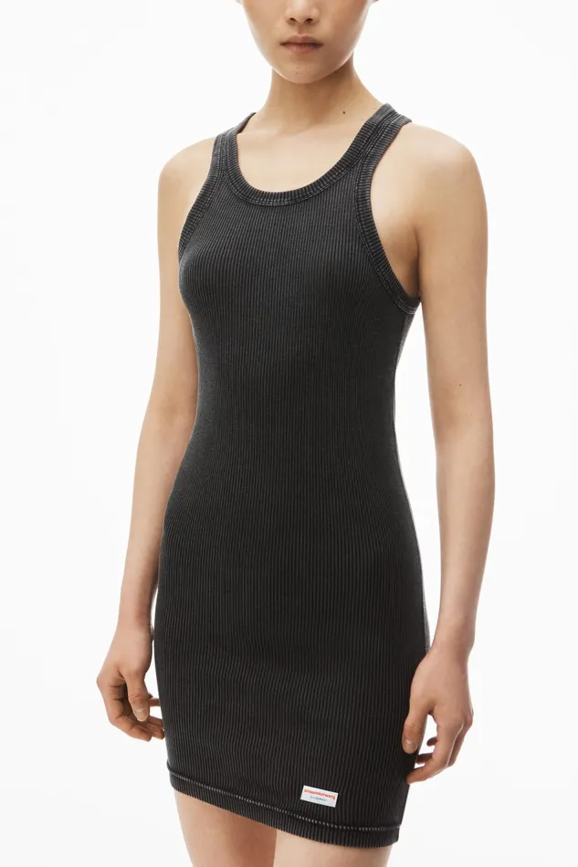 Alexander Wang Bodywear Racer Tank Loungewear Dress In Ribbed Cotton