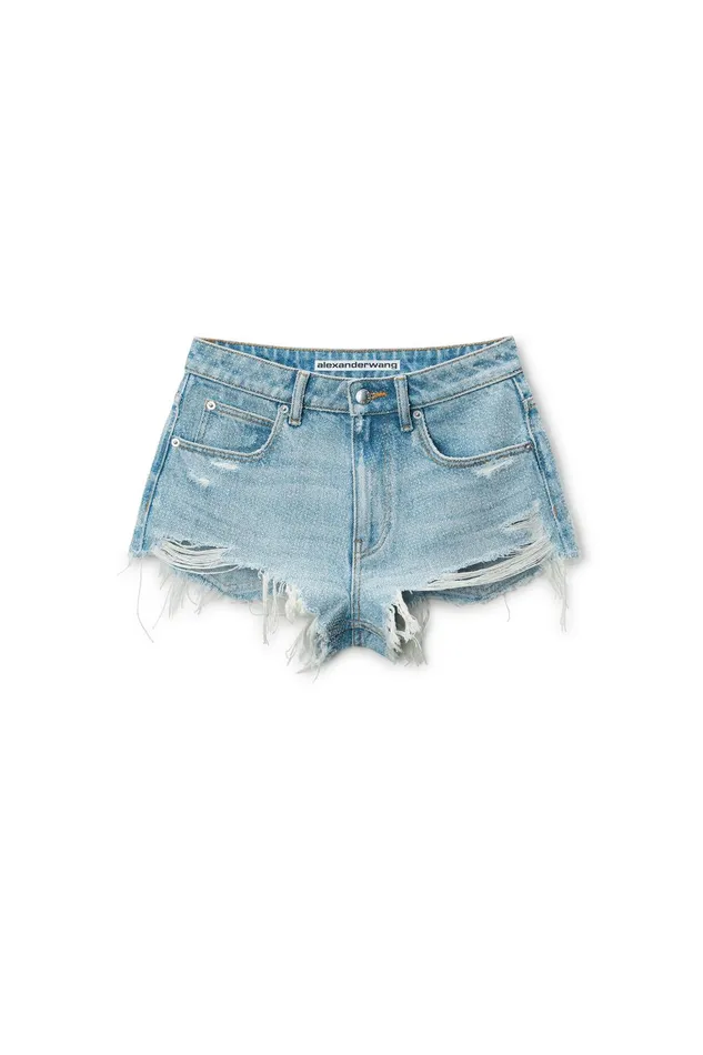 Alexander Wang Denim Clear Bead Hotfix Distressed Denim Shorts 8211 Women