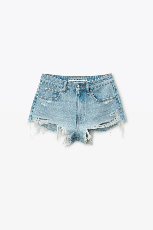 Alexander Wang Denim Clear Bead Hotfix Distressed Denim Shorts 8211 Women
