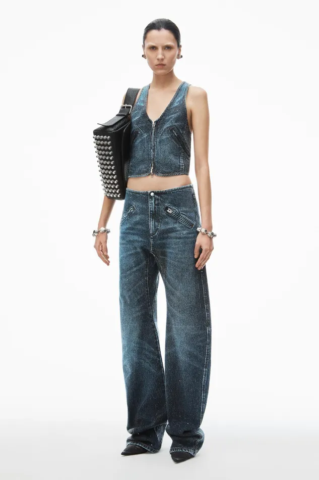 Alexander Wang Denim Clear Crystal Hotfix Vest In Cotton Denim 8211 Women