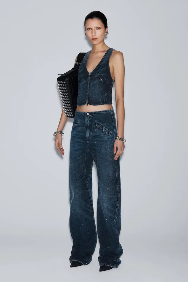 Alexander Wang Denim Clear Crystal Hotfix Vest In Cotton Denim 8211 Women