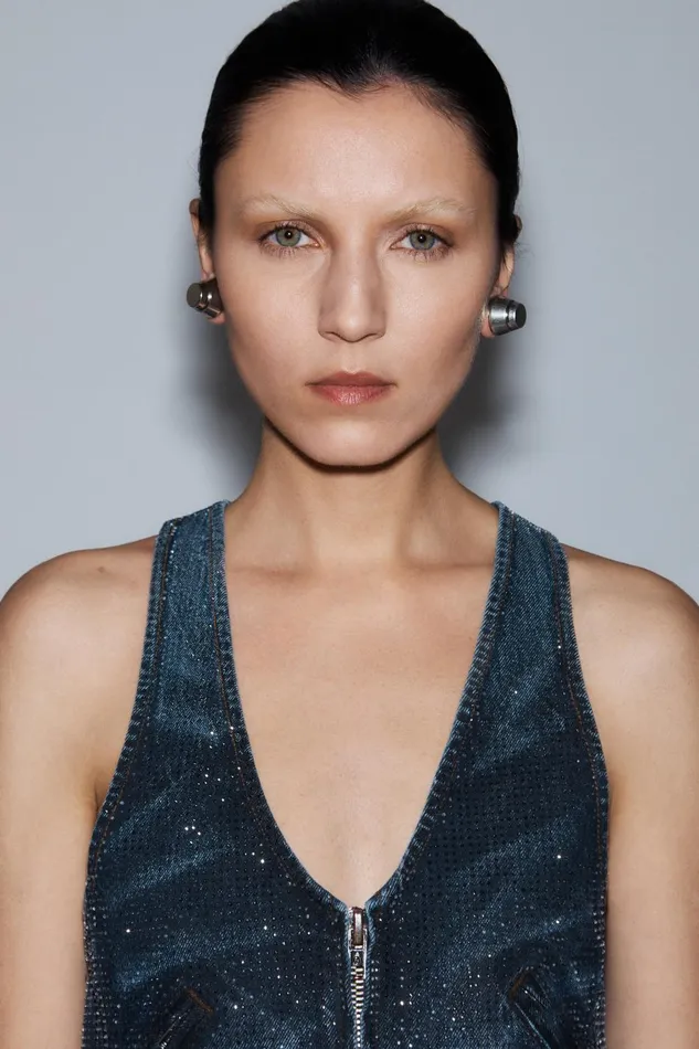 Alexander Wang Denim Clear Crystal Hotfix Vest In Cotton Denim 8211 Women
