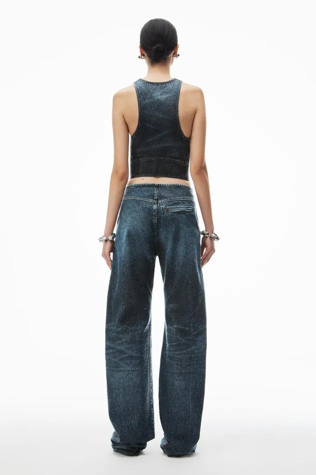 Alexander Wang Denim Clear Crystal Hotfix Vest In Cotton Denim 8211 Women