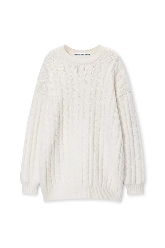 Alexander Wang Dresses Clear Bead Hotfix CableKnit Pullover Dress In Boiled Wool 8211 Women