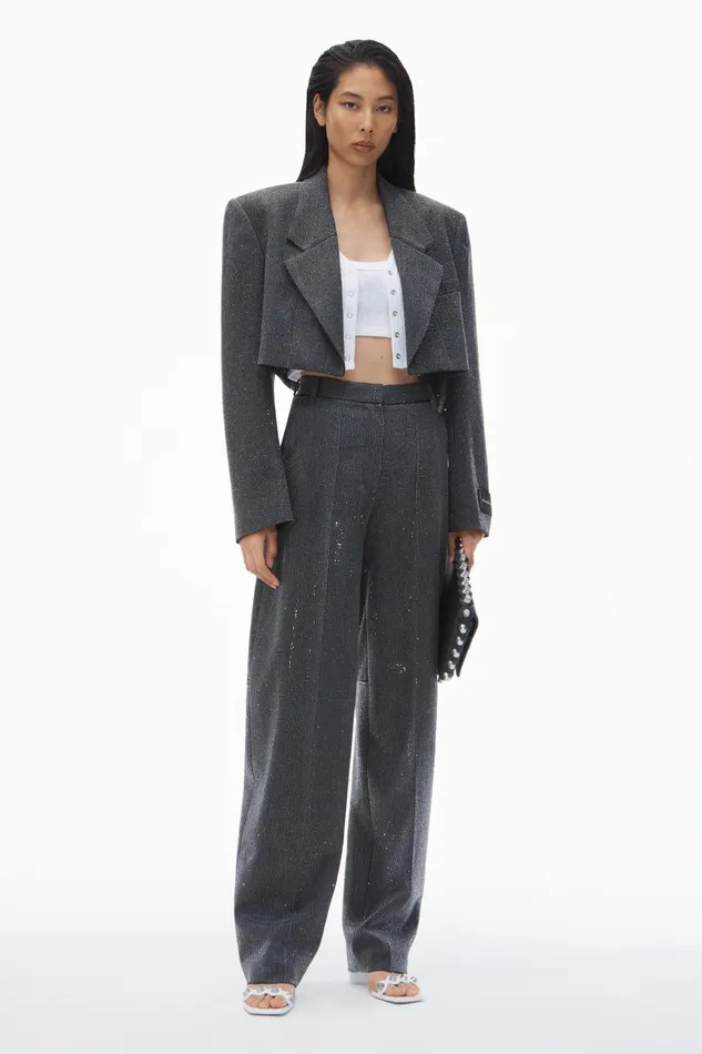 Alexander Wang Pants High Waist Pant In Wool Twill With Clear Bead Hotfix 8211 Women